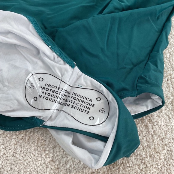 Eomenie Womens One Shoulder Colorblock Ruched One Piece Swimsuit Green White - Picture 7 of 10